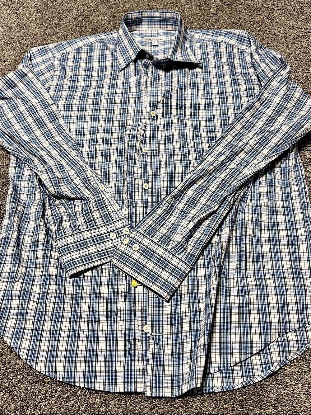 Peter Millar Plaid Button Down Shirt in Blue & White Size Large Like New